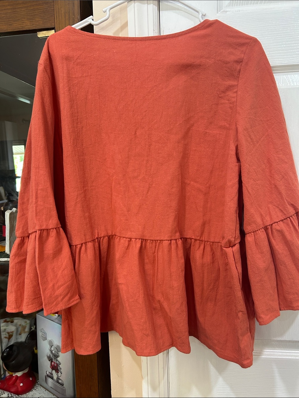 SHEIN Rust Button-Front Ruffled Peplum Blouse - Picture 3 of 4
